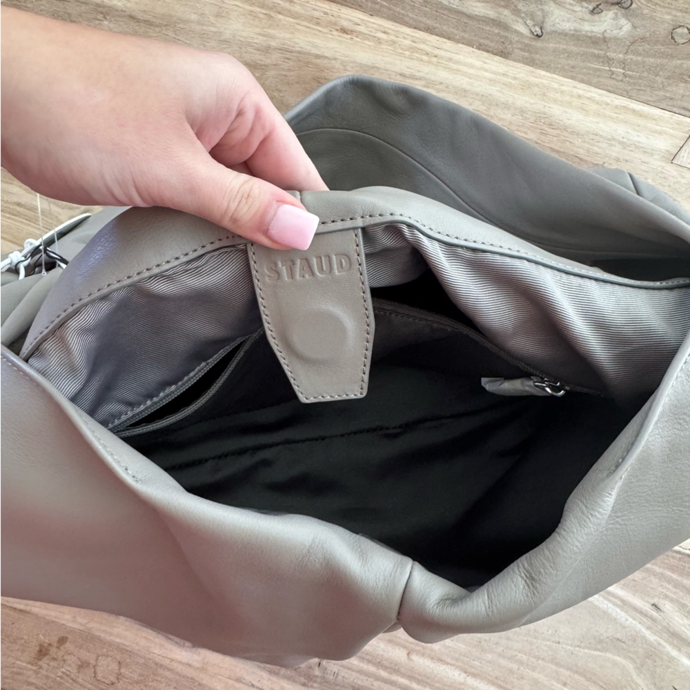 NWT STAUD Large Island Knotted Leather Tote Bag in French Gray - Picture 4 of 10